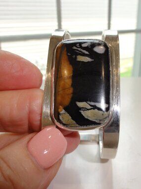 Vintage Large Cuff Sterling Bracelet with Turquoise Stone 47.8g CS